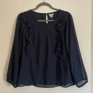 Jcrew navy ruffle blouse